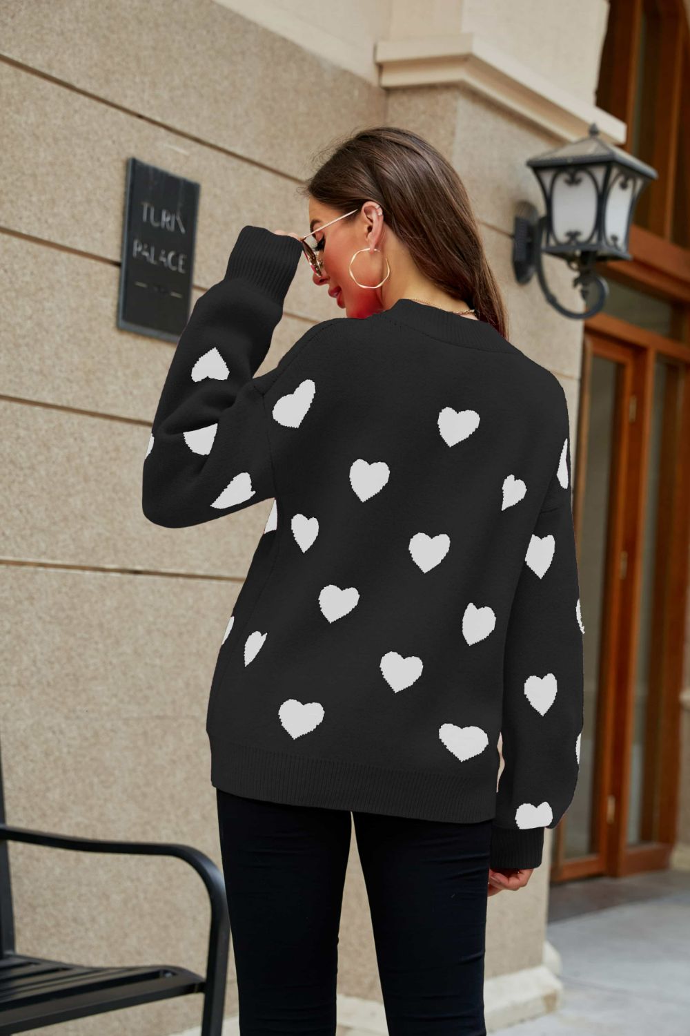 Heart Pattern Lantern Sleeve Sweater