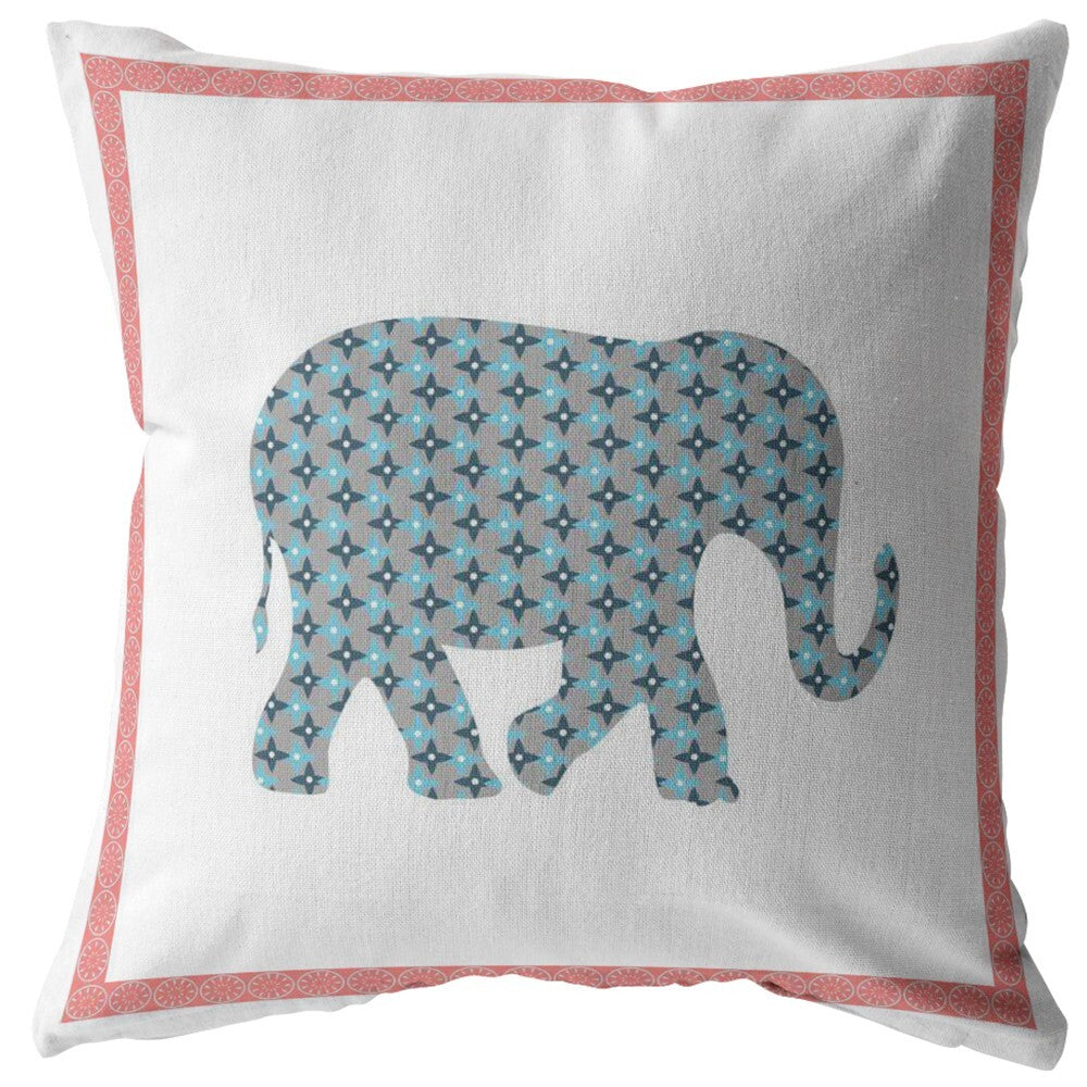 26" Blue Pink Elephant Indoor Outdoor Throw Pillow - Minihomy