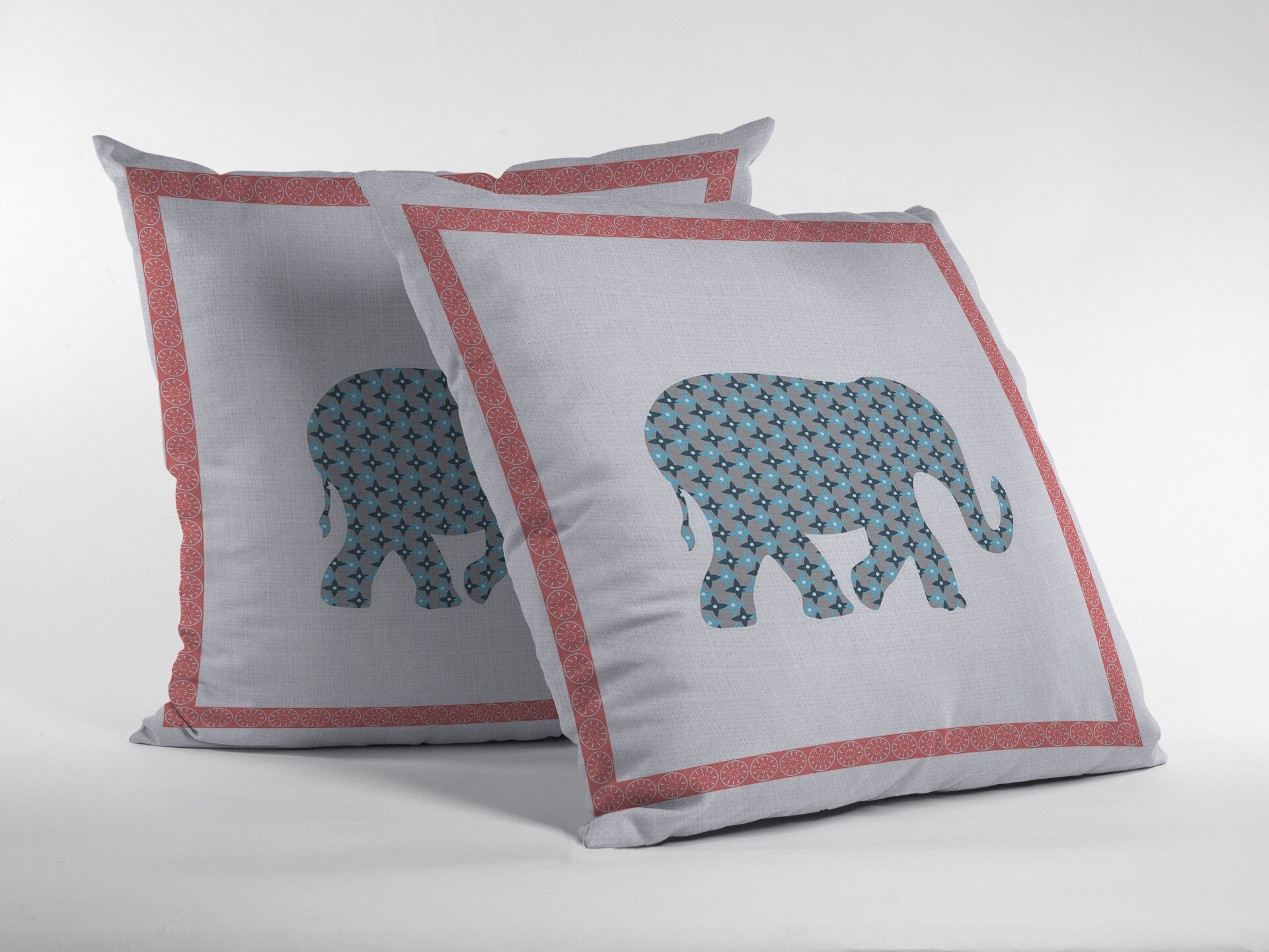 26" Blue Pink Elephant Indoor Outdoor Throw Pillow - Minihomy