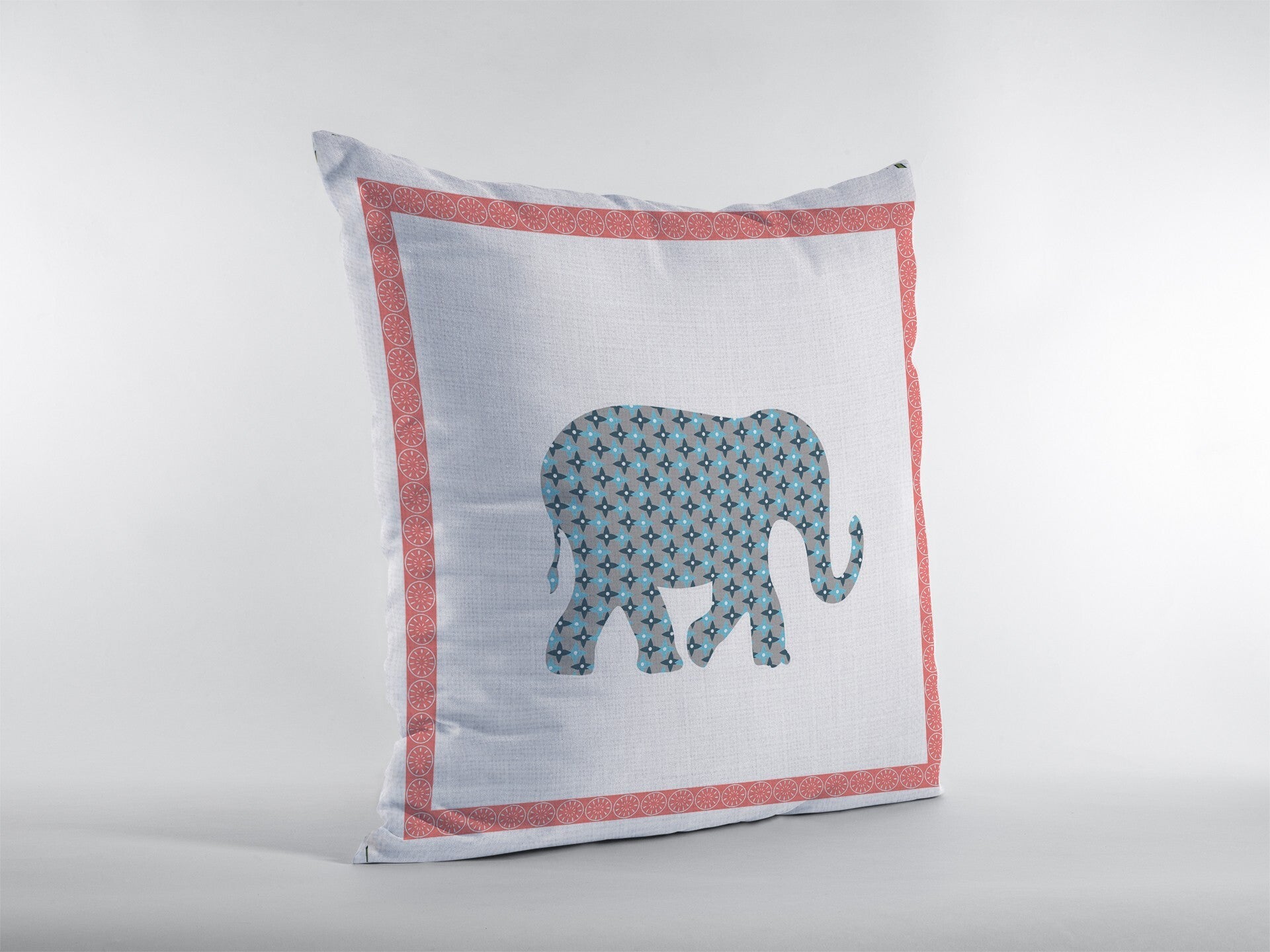 26" Blue Pink Elephant Indoor Outdoor Throw Pillow - Minihomy