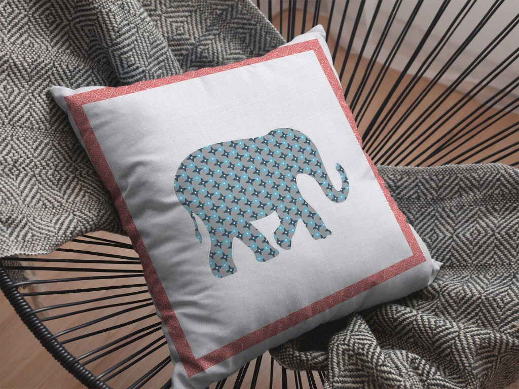 26" Blue Pink Elephant Indoor Outdoor Throw Pillow - Minihomy