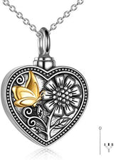 Sterling Silver Sunflower Butterfly Urn Necklace for Ashes Memorial Keepsake