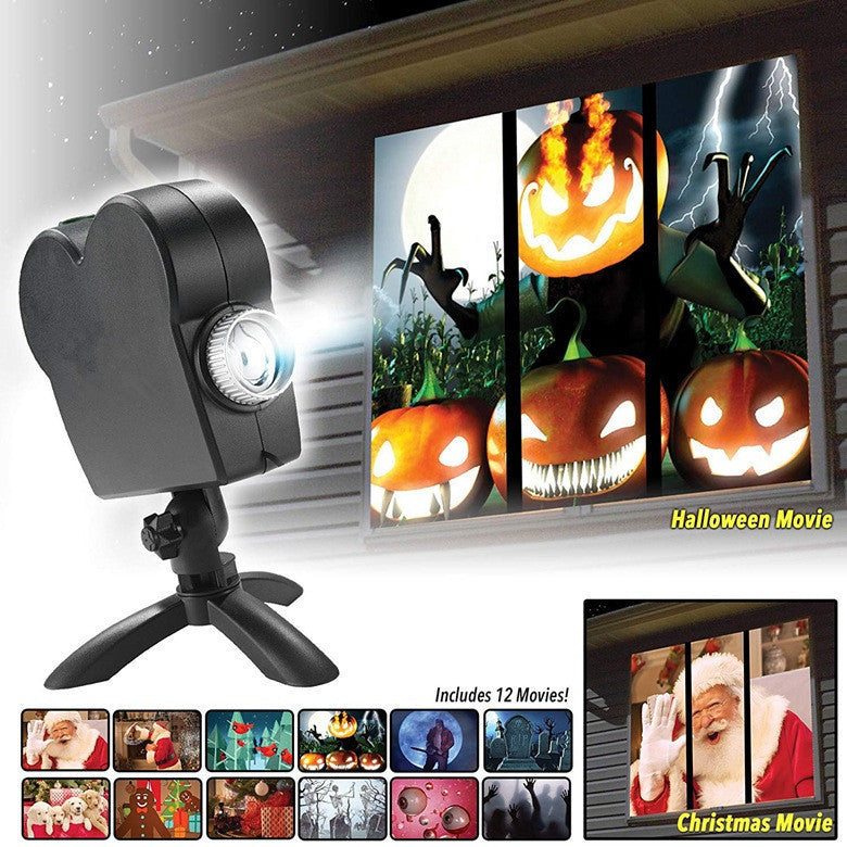 Christmas Halloween Laser Projector 12 Movies Disco Light Mini Window Home Theater Projector Indoor Outdoor Projector