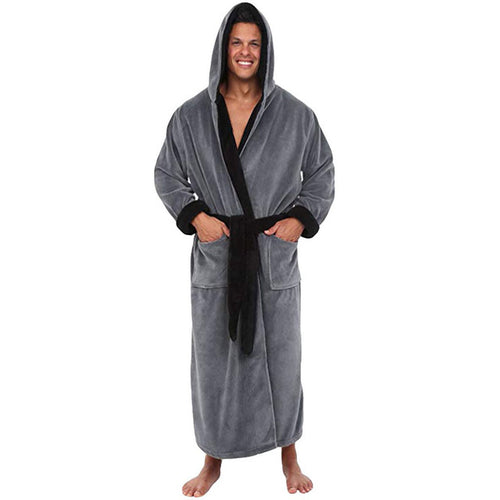 Men BathRobe Flannel Hooded Thick Casual Winter