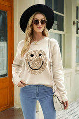 Smiley Face Graphic Dropped Shoulder Sweater