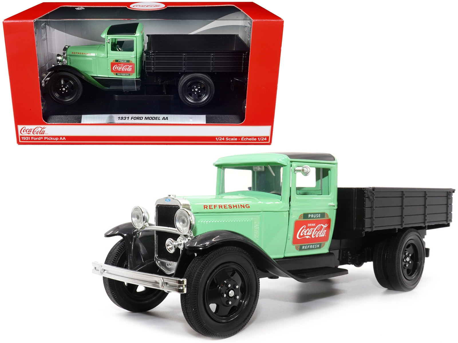 1931 Ford Model AA Pickup Truck Light Green and Black "Pause. Refresh. Drink Coca-Cola" 1/24 Diecast Model Car by Motor City Classics - Minihomy