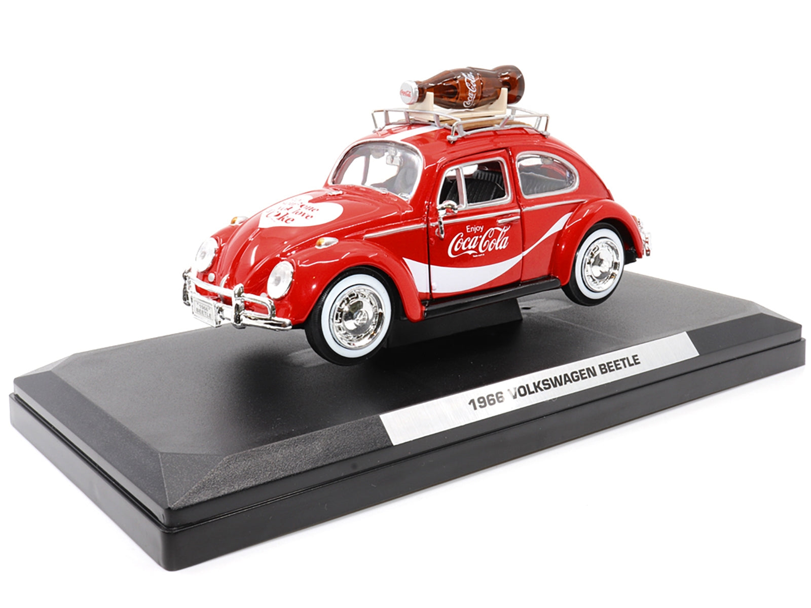 1966 Volkswagen Beetle Red "Enjoy Coca-Cola" with Roof Rack and Accessories 1/24 Diecast Model Car by Motor City Classics - Minihomy