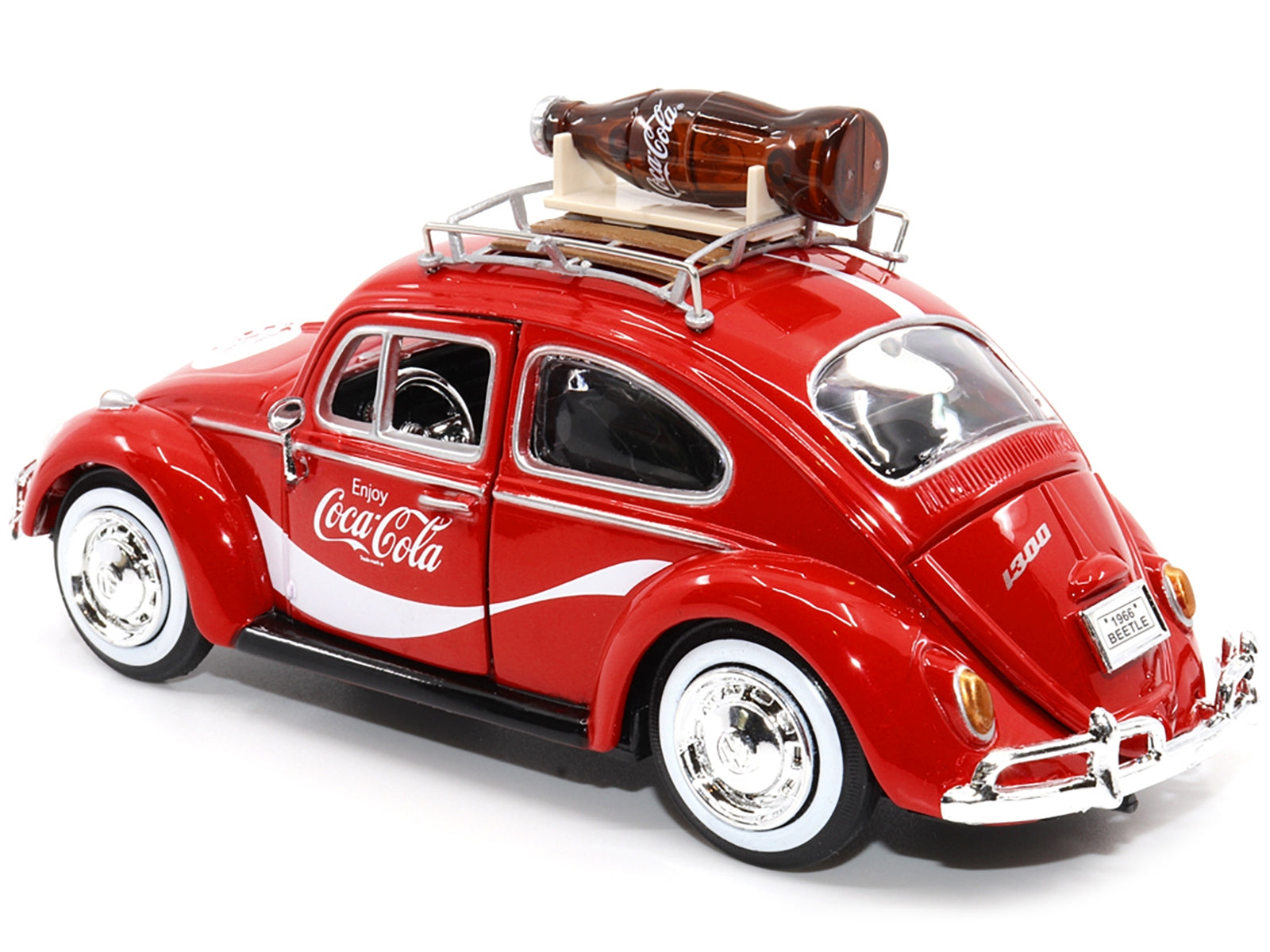 1966 Volkswagen Beetle Red "Enjoy Coca-Cola" with Roof Rack and Accessories 1/24 Diecast Model Car by Motor City Classics - Minihomy