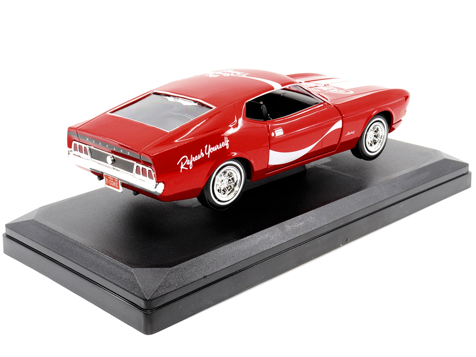 1971 Ford Mustang Sportsroof Red with White Stripes "Refresh Yourself - Coca-Cola" 1/24 Diecast Model Car by Motor City Classics - Minihomy