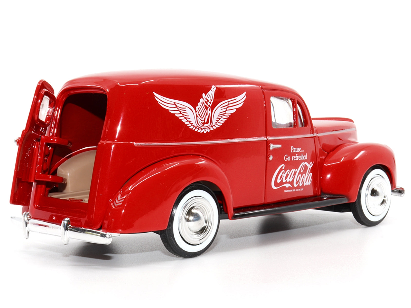 1940 Ford Sedan Cargo Van Red "Pause... Go Refreshed Coca-Cola" with Vending Machine Accessory 1/24 Diecast Model Car by Motor City Classics - Minihomy