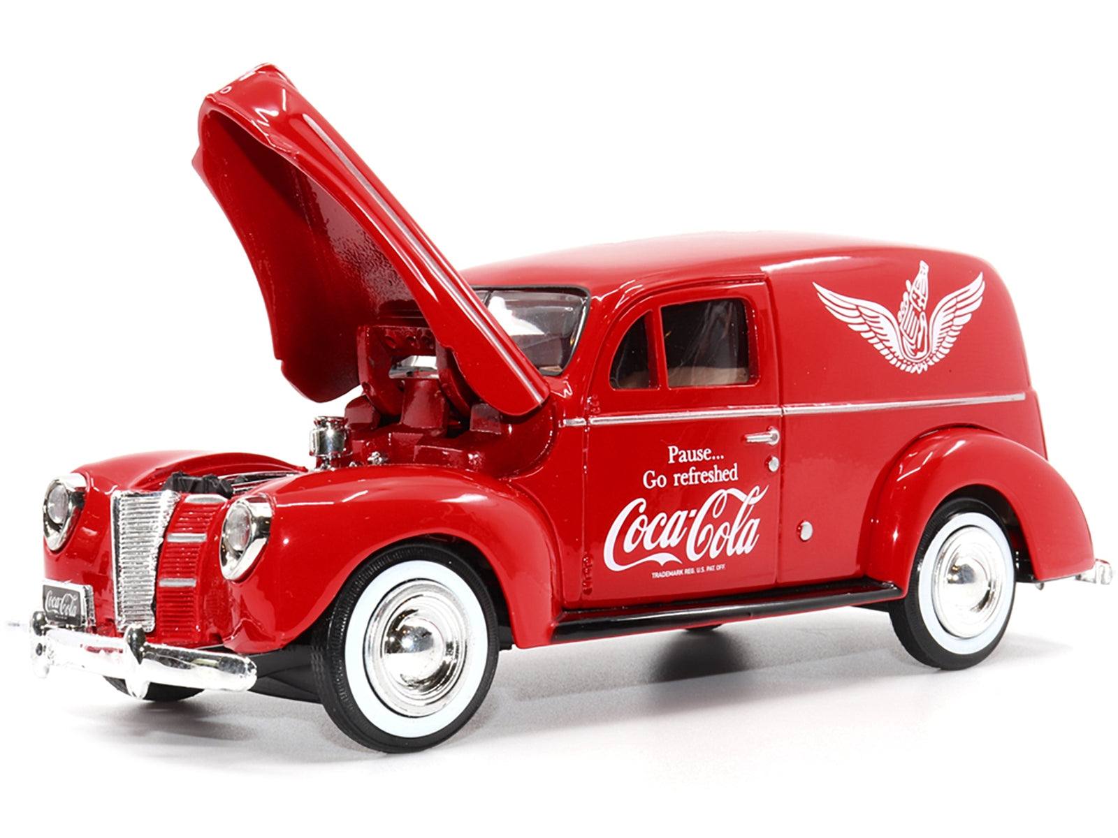 1940 Ford Sedan Cargo Van Red "Pause... Go Refreshed Coca-Cola" with Vending Machine Accessory 1/24 Diecast Model Car by Motor City Classics - Minihomy