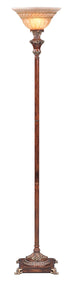 69" Brown Faux Wood Torchiere Floor Lamp With Brown Stained Glass Bell Shade - Minihomy