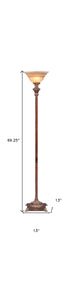 69" Brown Faux Wood Torchiere Floor Lamp With Brown Stained Glass Bell Shade - Minihomy