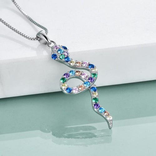 Snake Necklace Sterling Silver Animal Pendant with Color zircon Jewelry for Women Girls