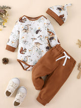 Baby Printed Bodysuit and Waffle-Knit Joggers Set - Minihomy