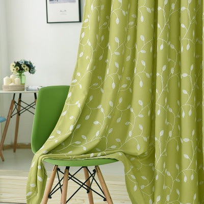 Rattan leaf cotton and linen embroidery half blackout curtain
