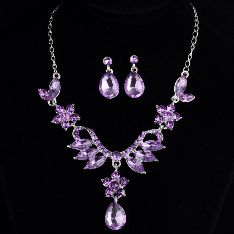 Foreign trade explosion bride alloy diamond necklace earrings set wedding jewelry and jewelry accessories