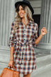 Plaid Tie Front Mini Shirt Dress - Minihomy