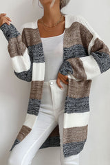 Striped Long Sleeve Duster Cardigan - Minihomy