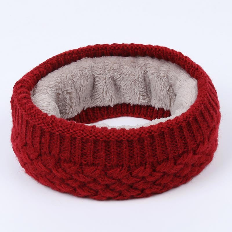 Winter warm men and women solid color wool knit plus velvet thick collar