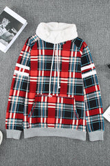 Plaid Spliced Sherpa Funnel Neck Sweatshirt - Minihomy