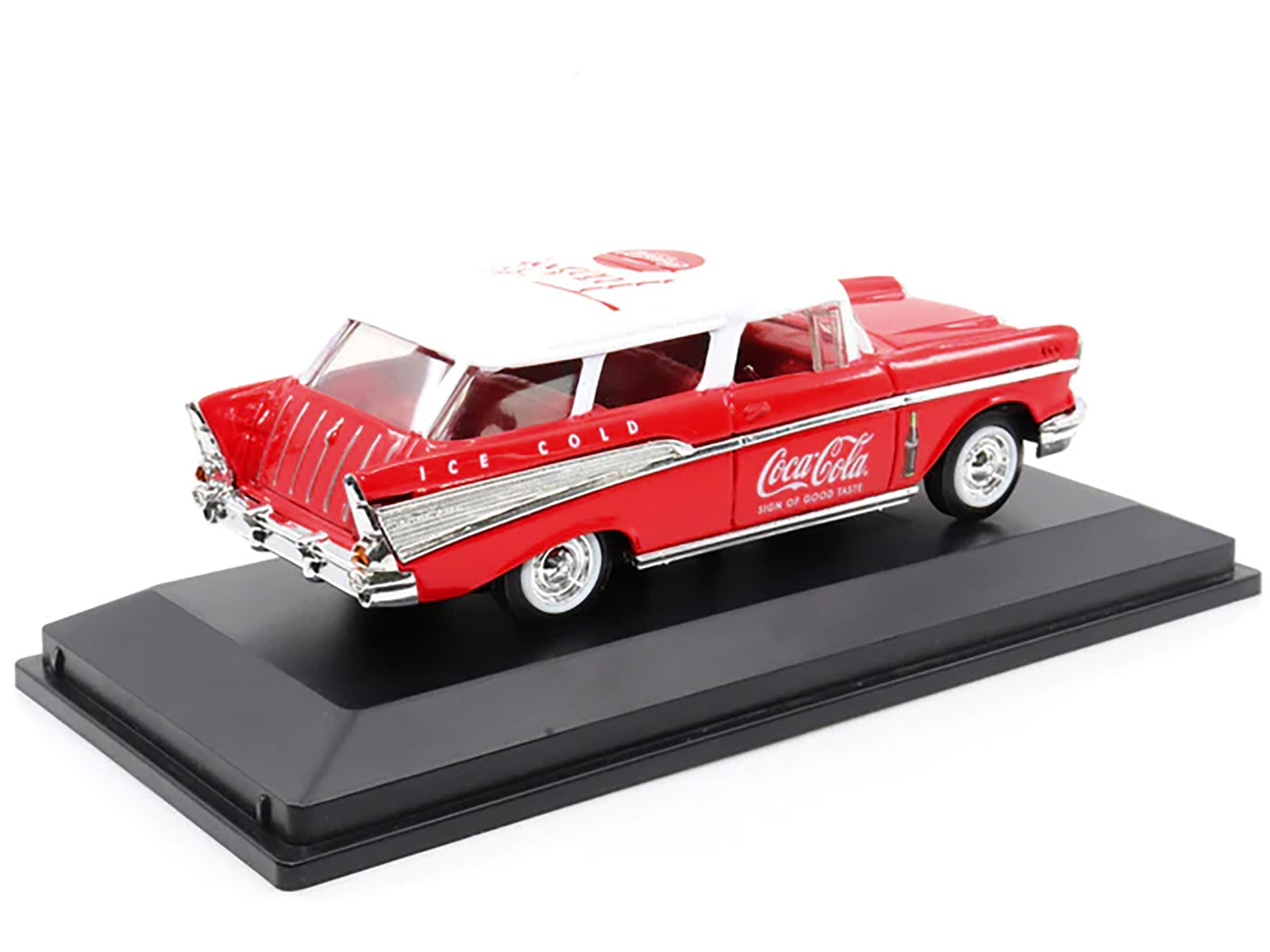 1957 Chevrolet Nomad "Coca-Cola" Red with White Top and Red Interior 1/43 Diecast Model Car by Motor City Classics - Minihomy