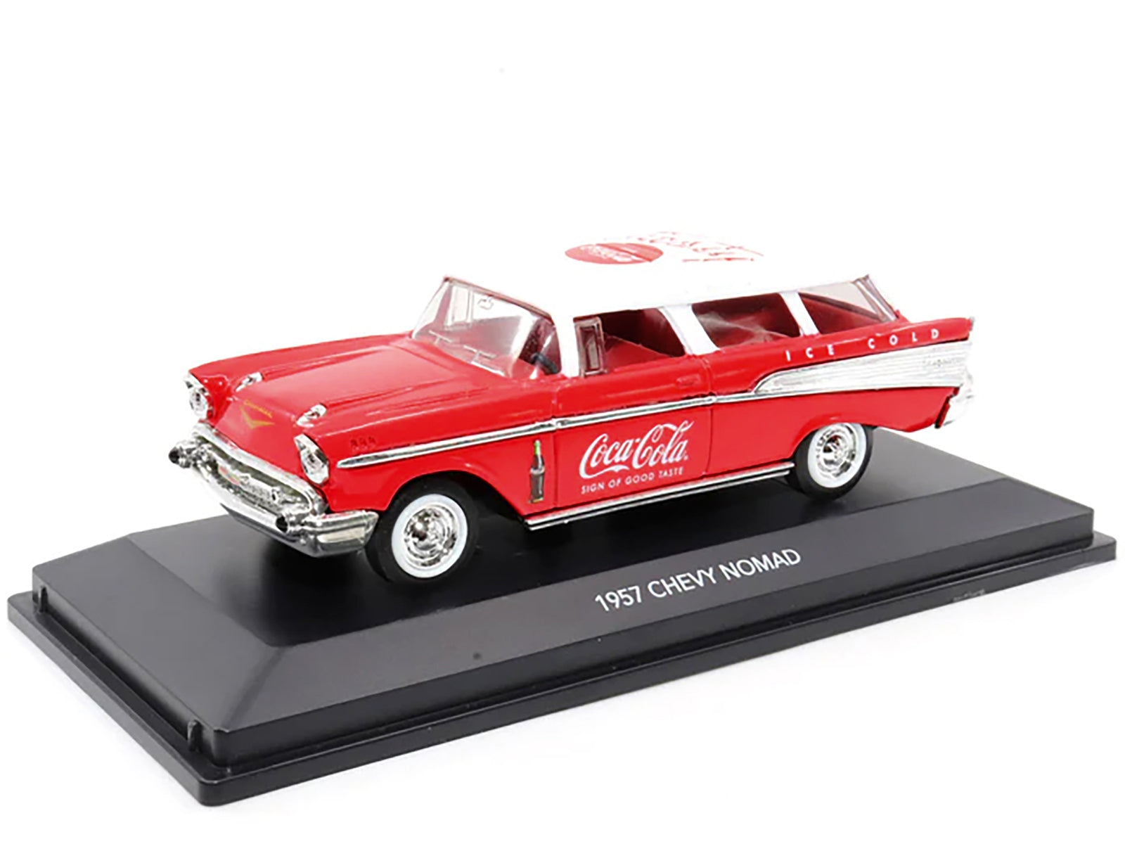 1957 Chevrolet Nomad "Coca-Cola" Red with White Top and Red Interior 1/43 Diecast Model Car by Motor City Classics - Minihomy