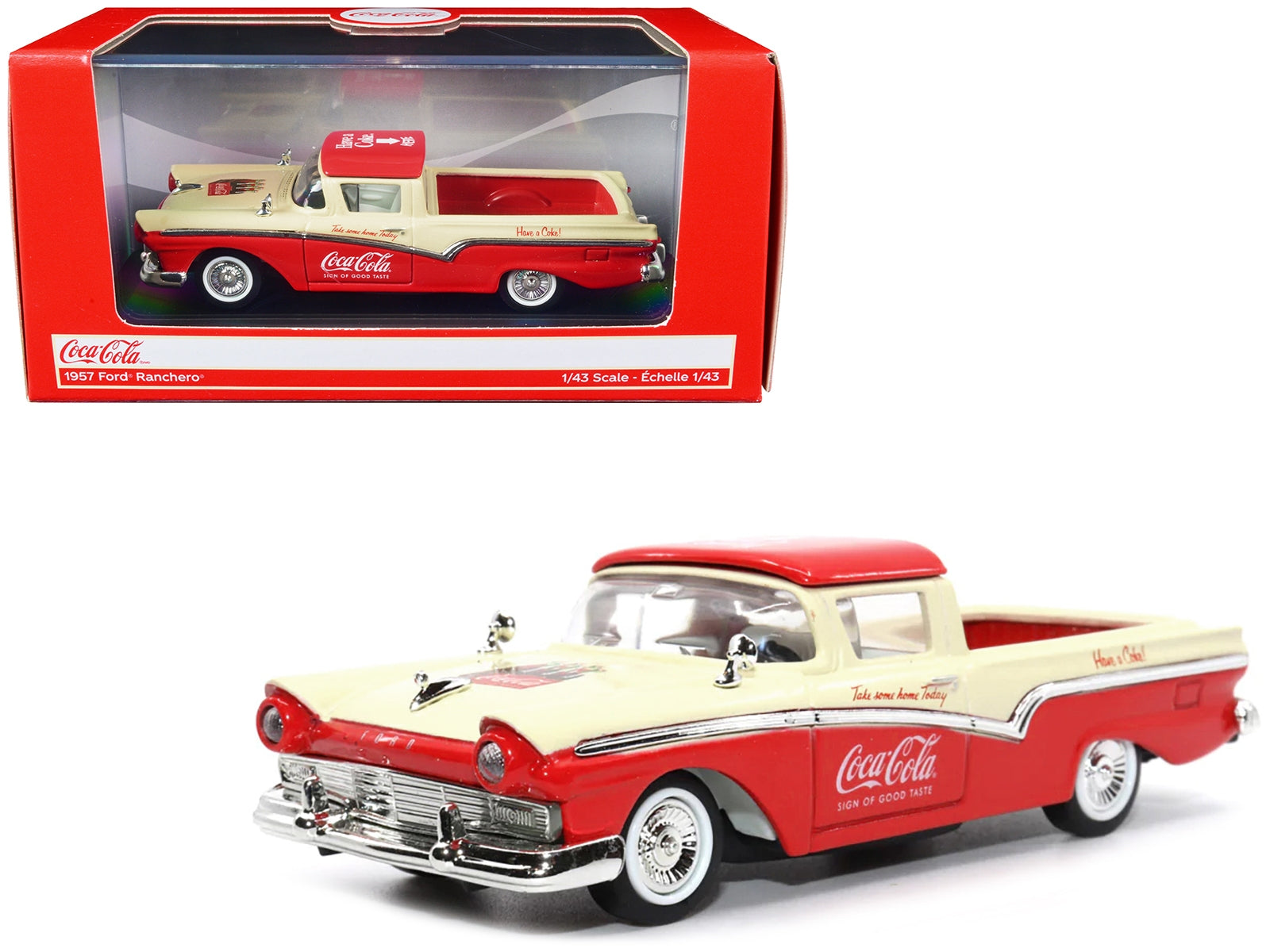 1957 Ford Ranchero "Coca-Cola" Red and Cream 1/43 Diecast Model Car by Motor City Classics - Minihomy