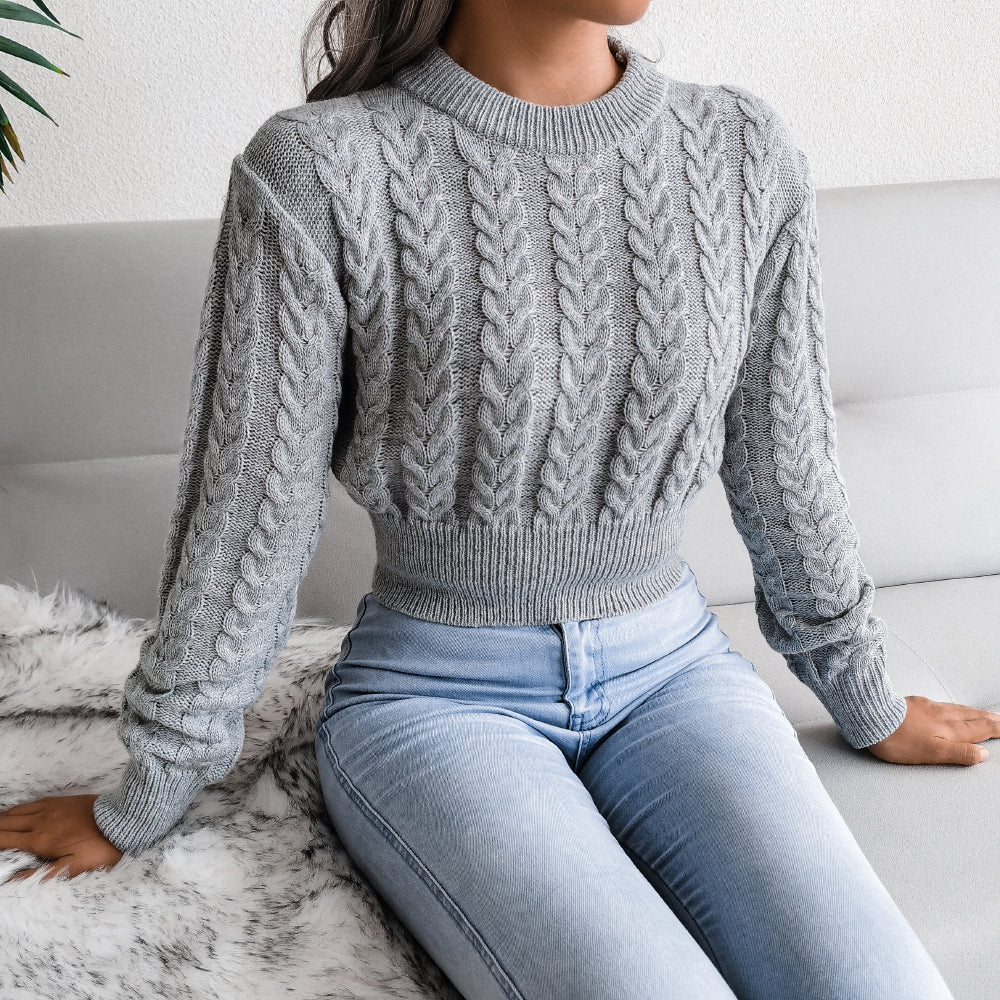 Cable-Knit Cropped Sweater - Minihomy