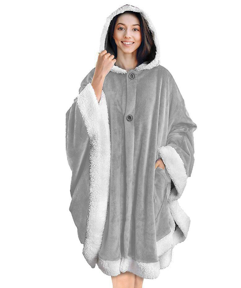 Flannel Double Pocket Soft Plush Cloak