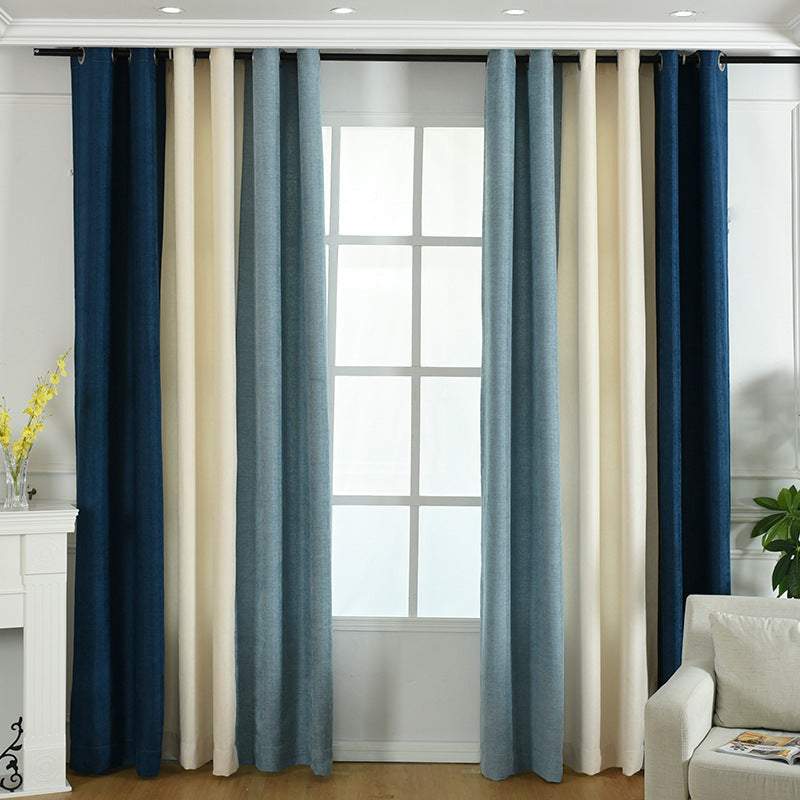 Stitching simple solid chenille curtain high shading curtain - Minihomy