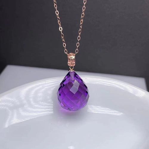 18K Gold Inlaid Amethyst Necklace Female Gemstone Pendant Clavicle