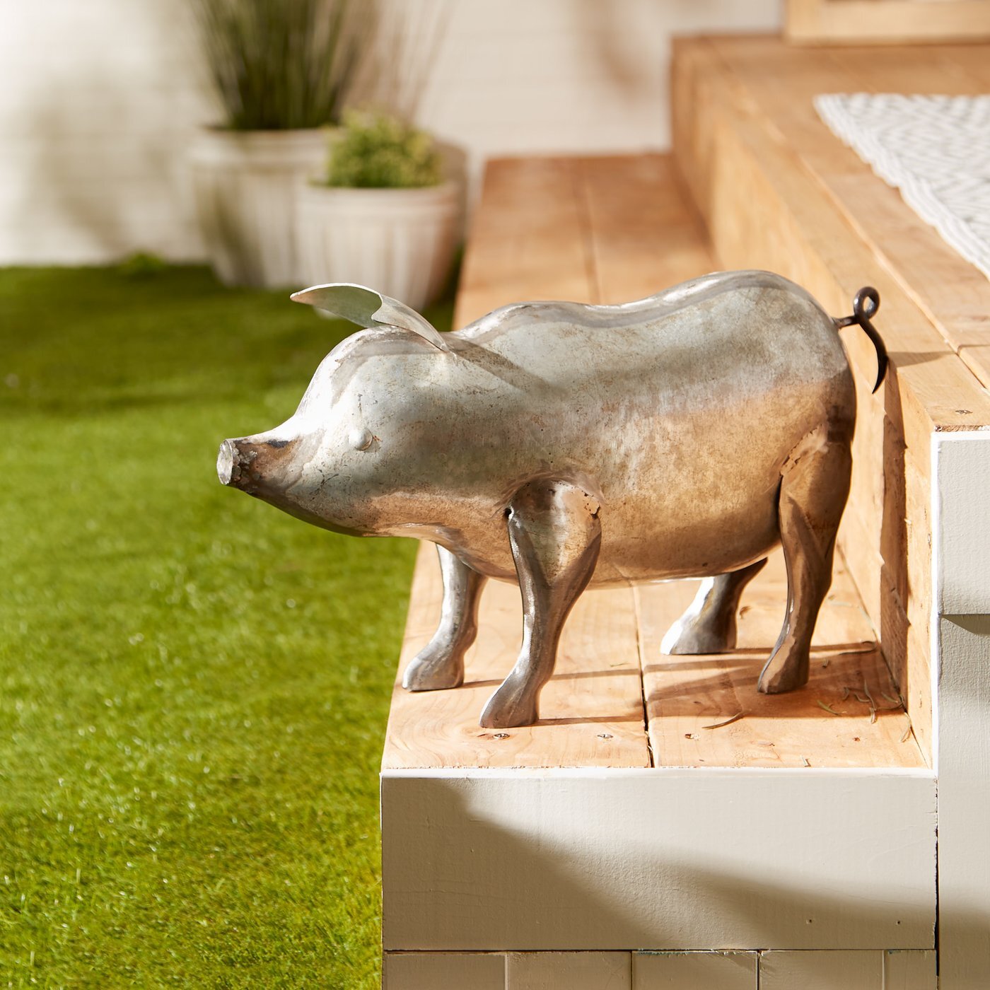 Galvanized Metal Pig Garden Figurine - Minihomy