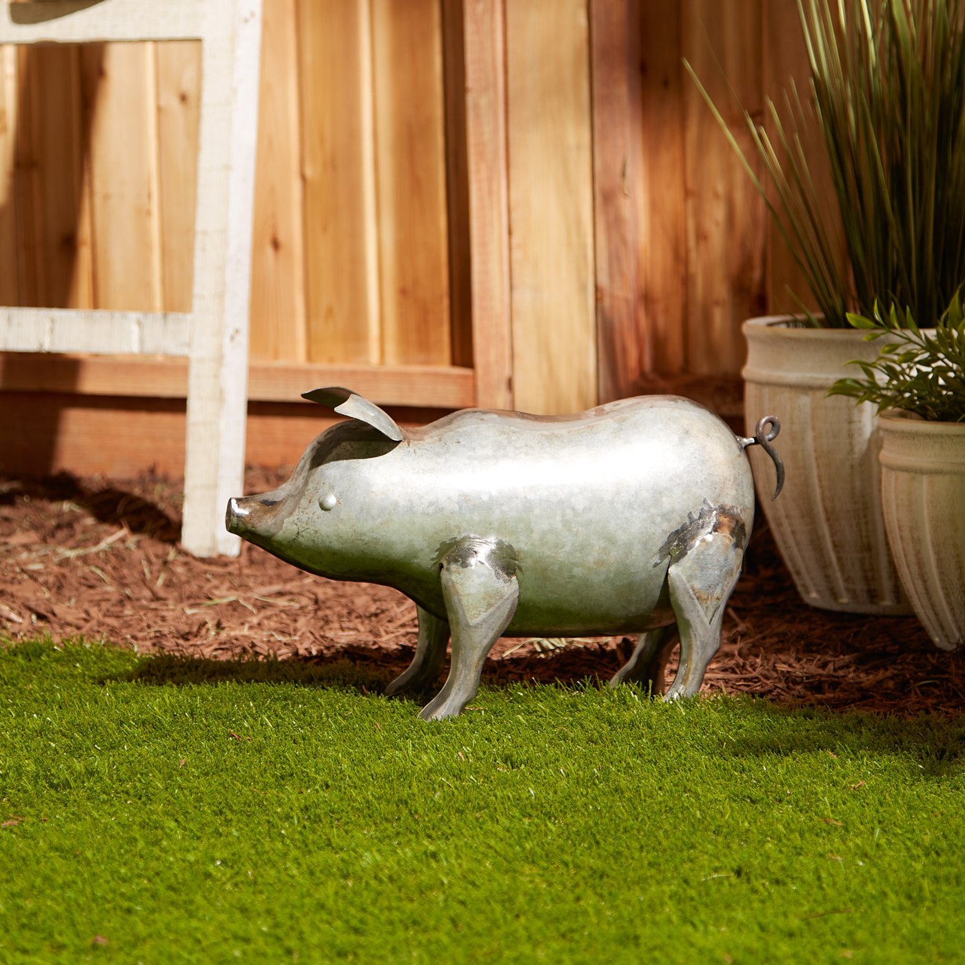 Galvanized Metal Pig Garden Figurine - Minihomy