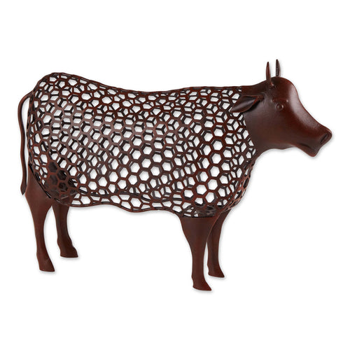 Open Geometric Frame Metal Cow Sculpture