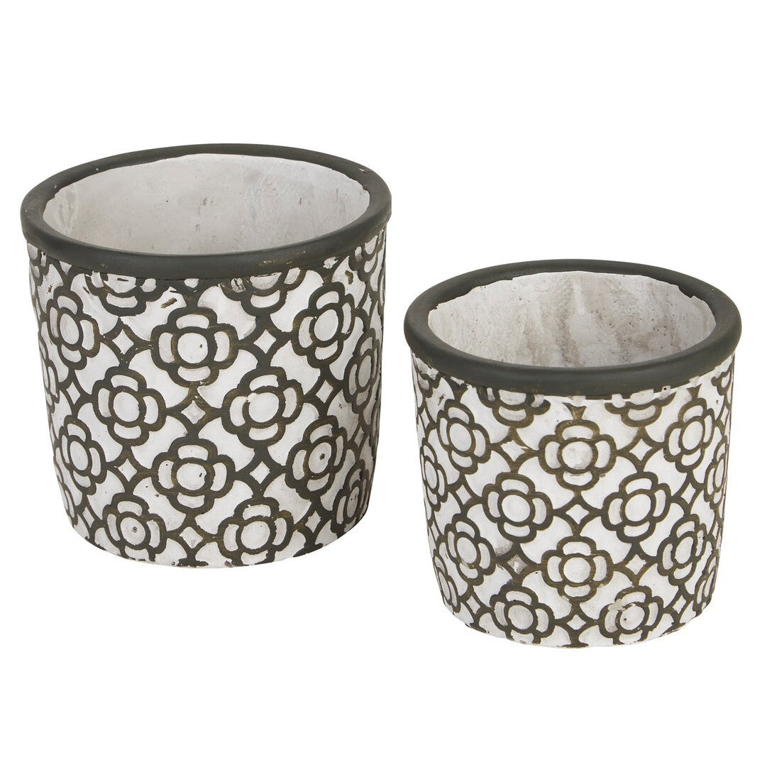 Cement Flower Pot Set - Dark Gray Lattice Design - Minihomy