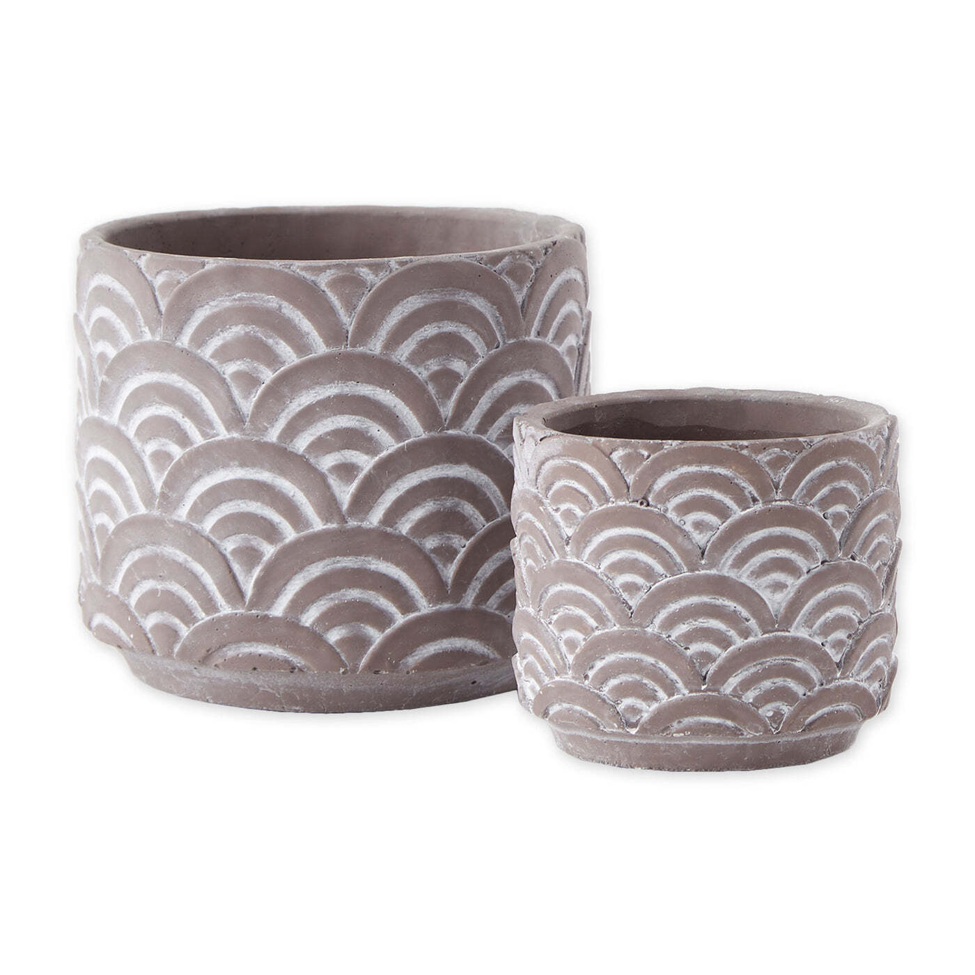 Cement Flower Pot Set - Taupe Scallop Design - Minihomy