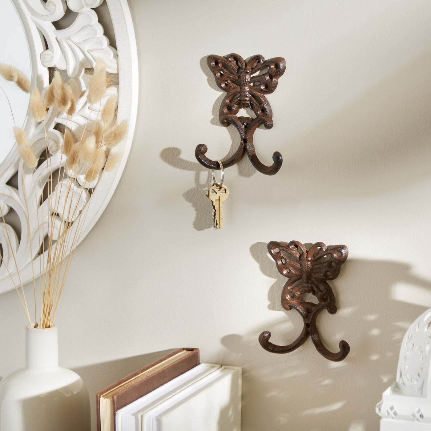 Cast Iron Butterfly Wall Hooks - Set of 2