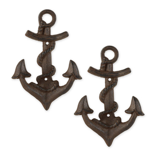 Cast Iron Anchor Wall Hooks - Set of 2