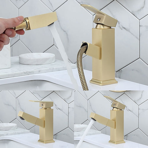 Nordic Brass Brushed Gold Pull Hot And Cold Water Faucet