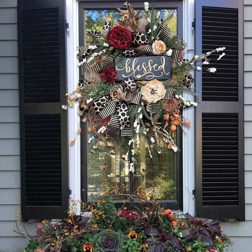 Halloween Wreath Year Round Fall Cheetah Wreath Gorgeous Autumn For Front Door Decor - Minihomy