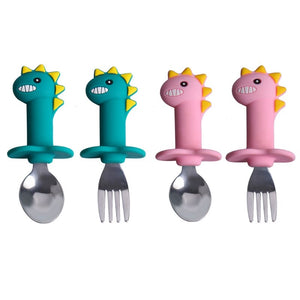 Baby Silicone Spoon Stainless Steel Training Fork