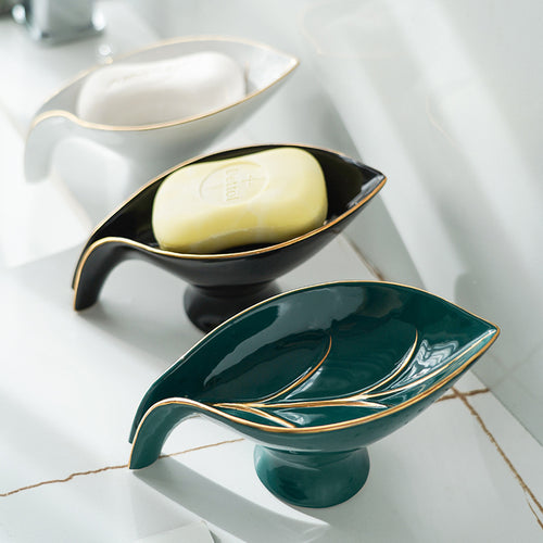 Ceramics Leaf Shape Soap Box Bathroom Soap Holder Dish Storage Plate Tray Bathroom Shower Supplies Bathroom Rack