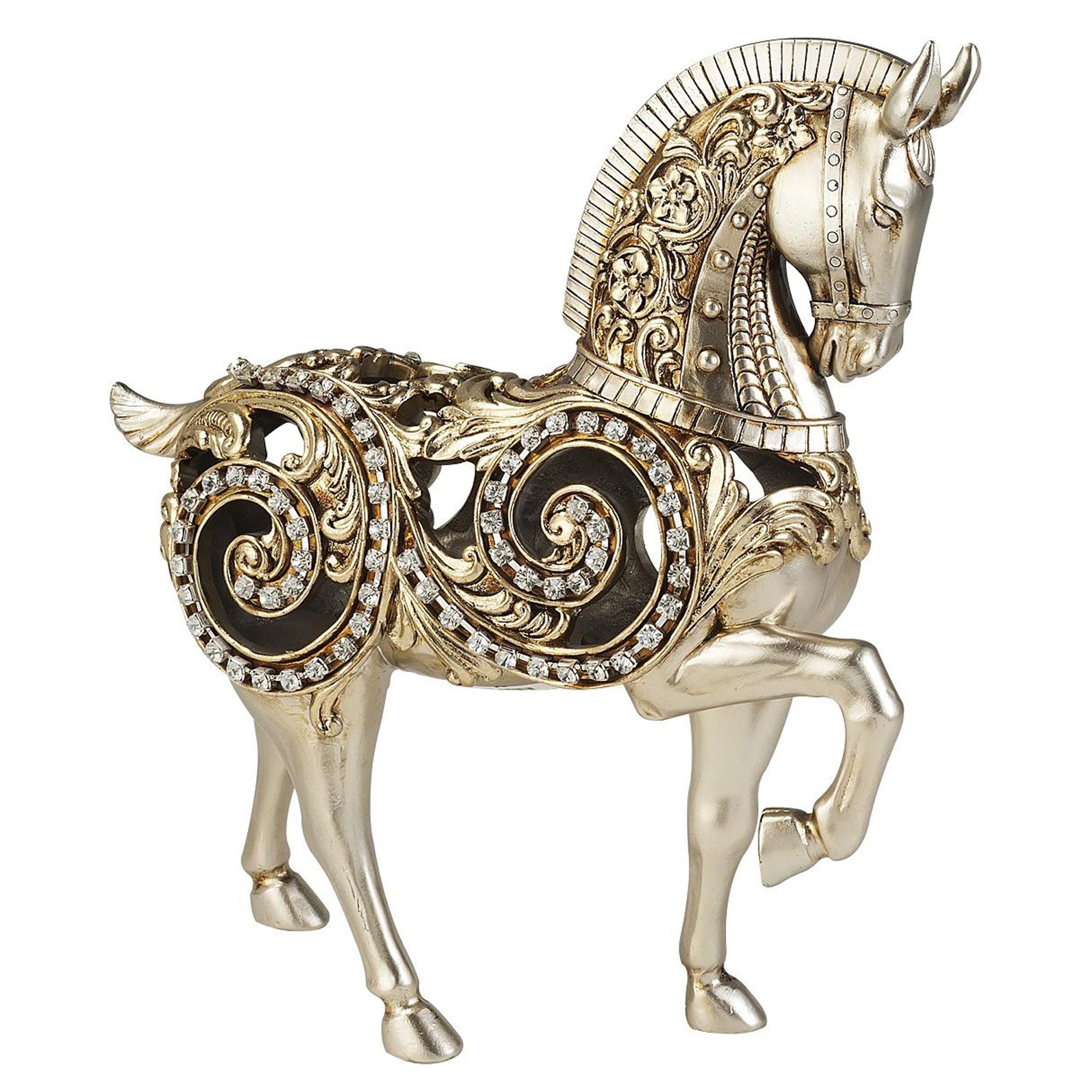 12" Silver With Gold Polyresin Horse Statue Sculpture - Minihomy