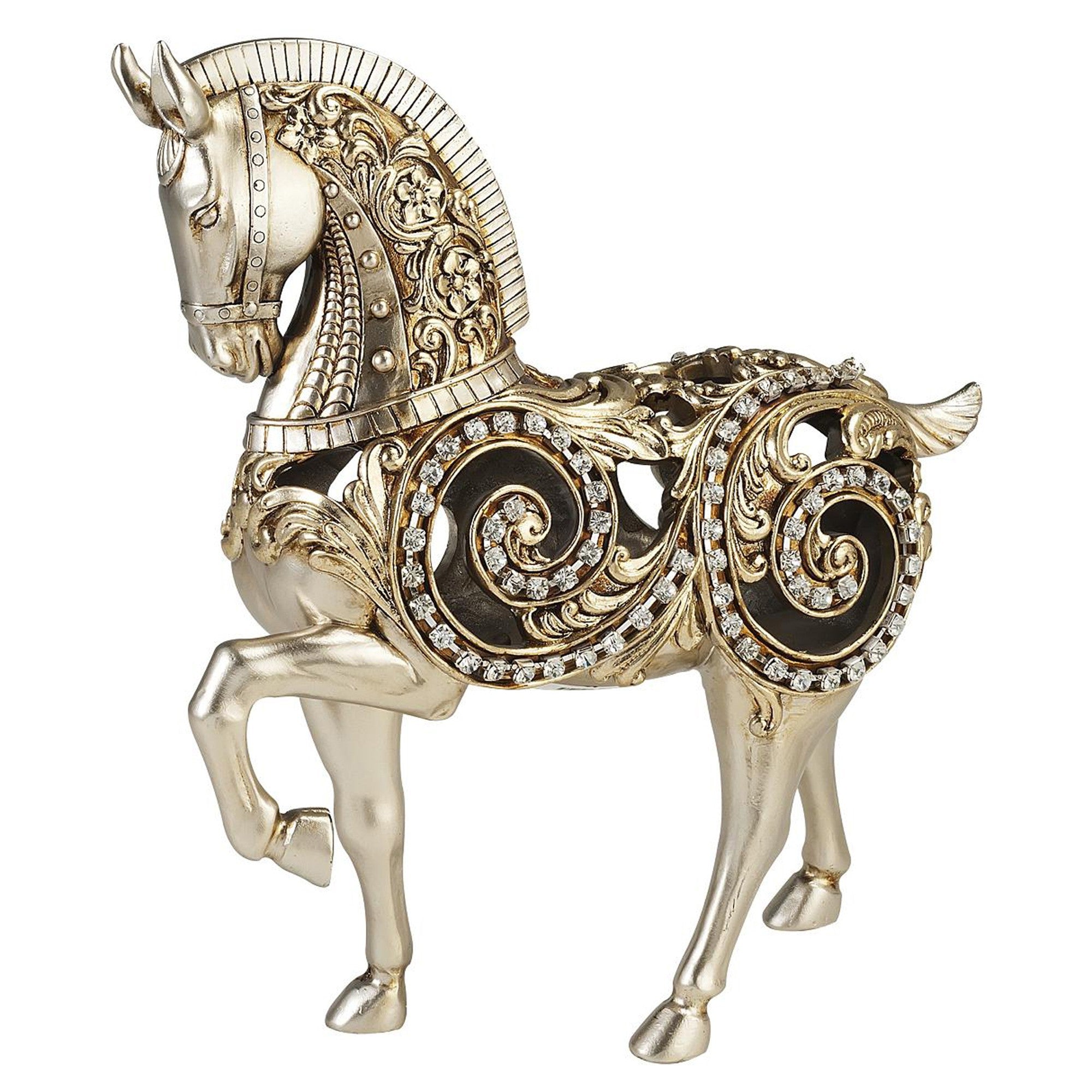 12" Silver With Gold Polyresin Horse Statue Sculpture - Minihomy