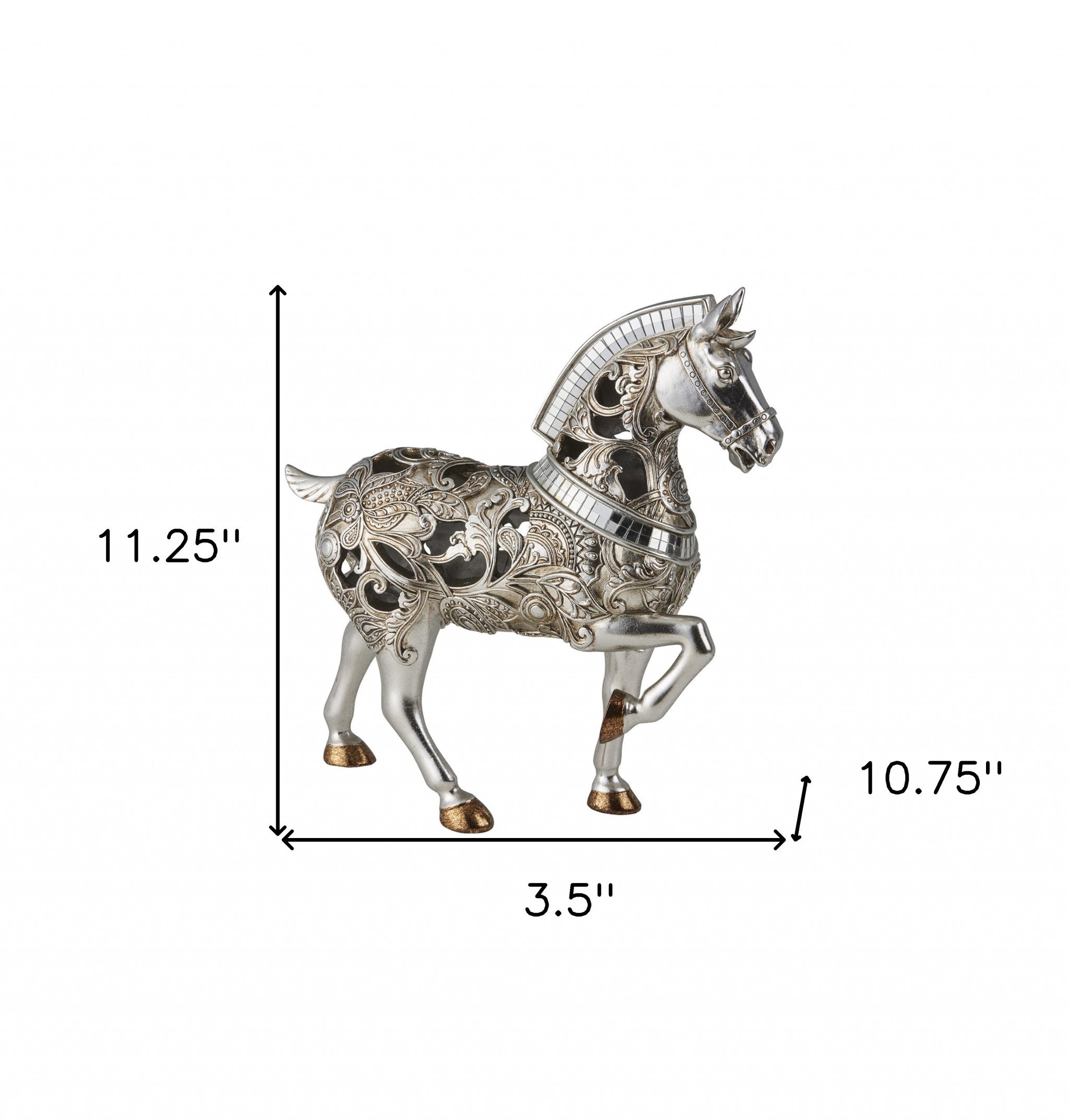 11" Silver and Gold with Mirror Polyresin Trojan Horse Statue Sculpture - Minihomy