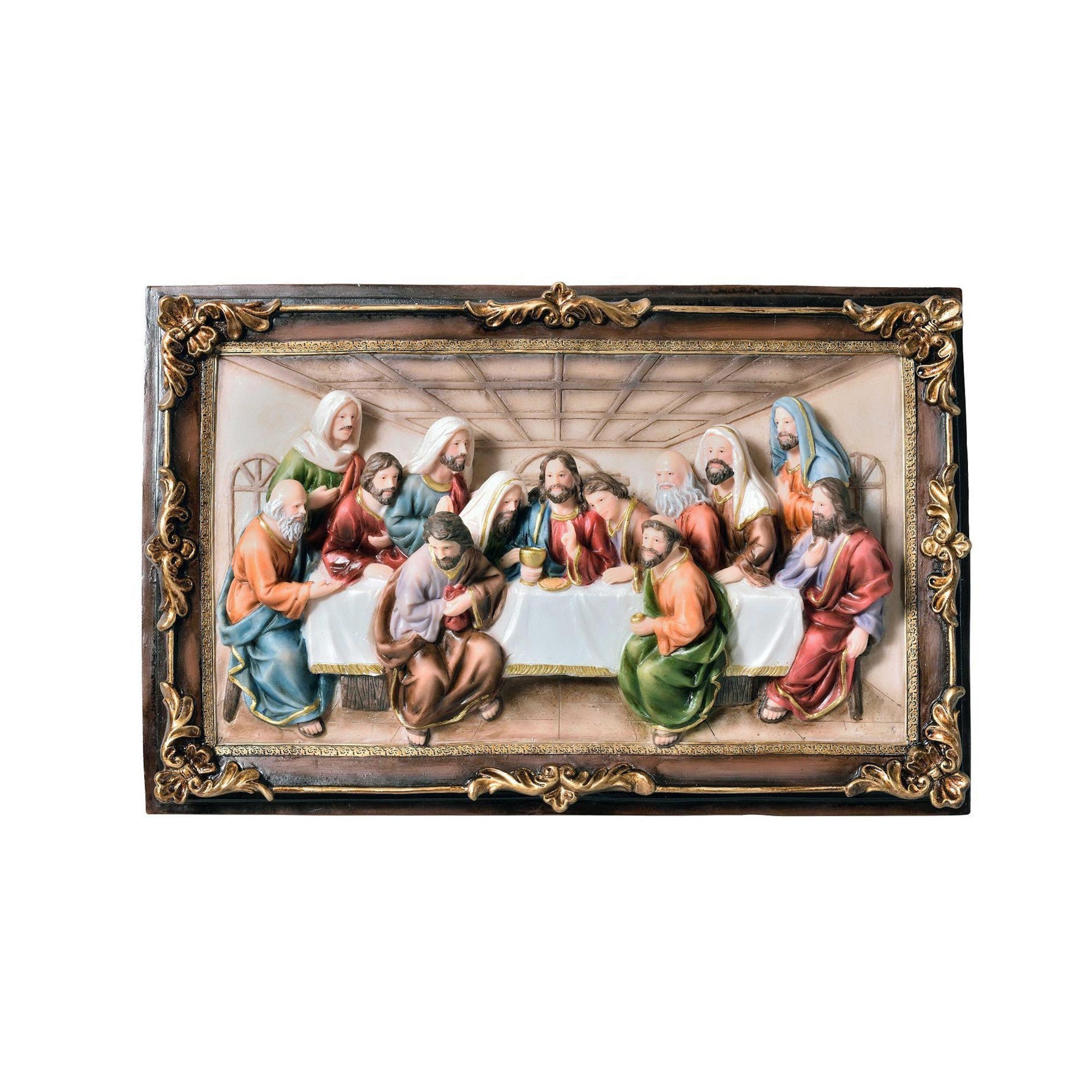 10" Brown And Gold Polyresin Last Supper Decorative Plaque Sculpture - Minihomy