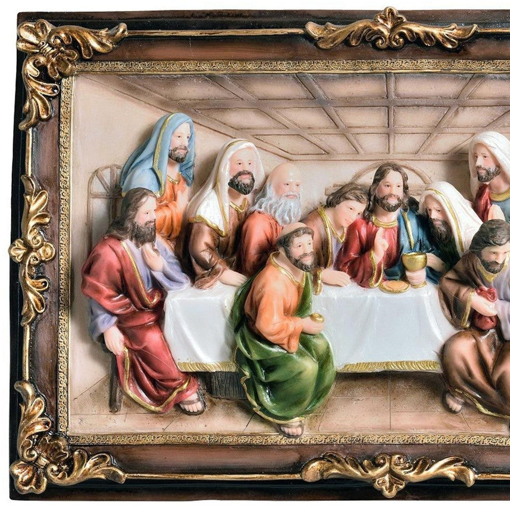 10" Brown And Gold Polyresin Last Supper Decorative Plaque Sculpture - Minihomy