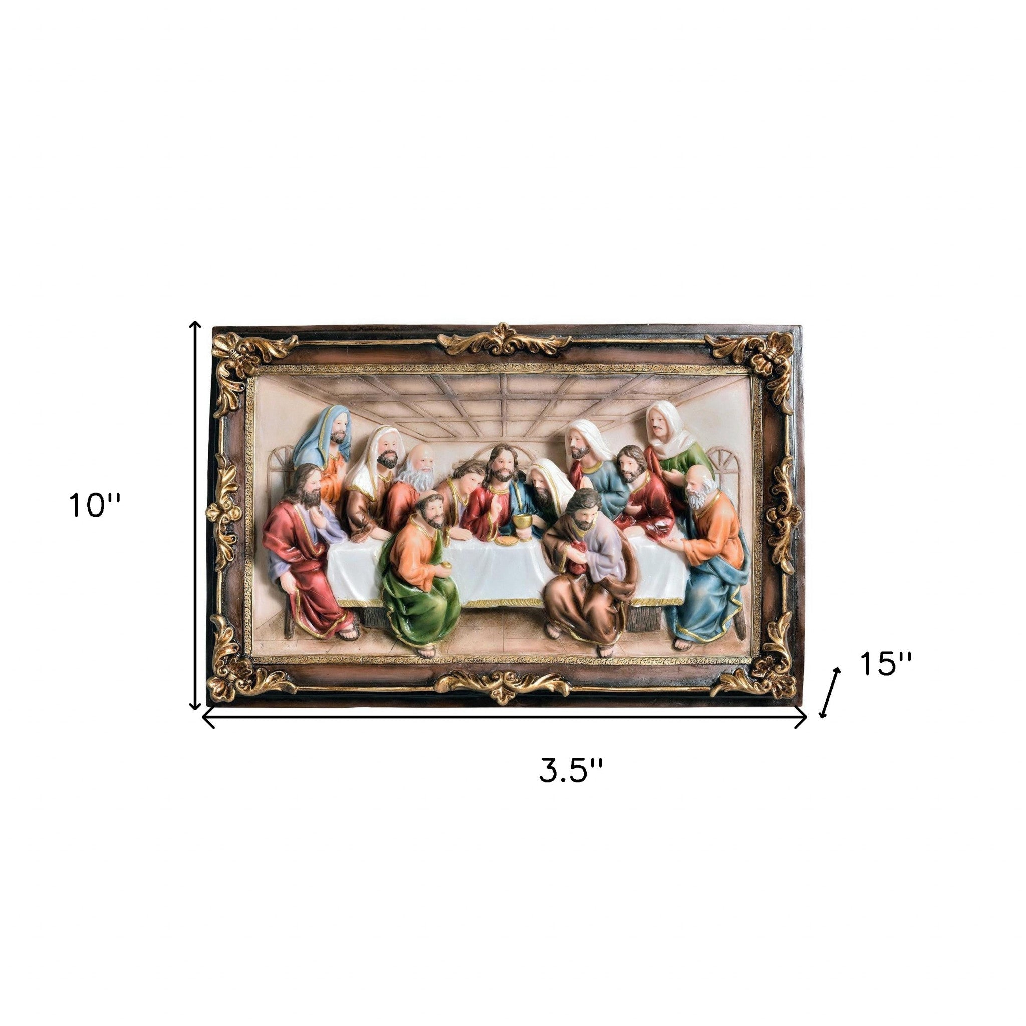 10" Brown And Gold Polyresin Last Supper Decorative Plaque Sculpture - Minihomy