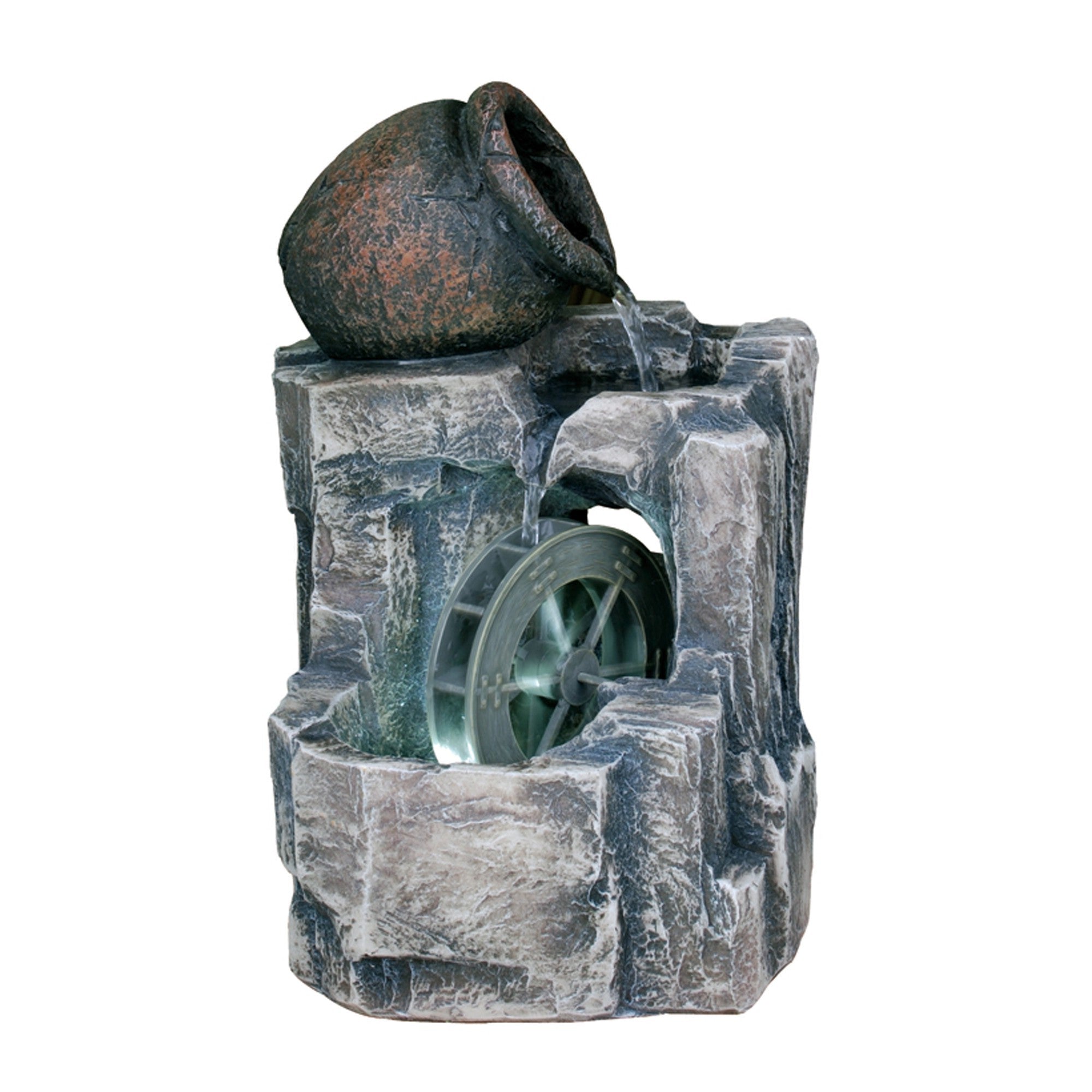 12" Gray Polyresin Farmhouse Design Tabletop Fountain with Light - Minihomy